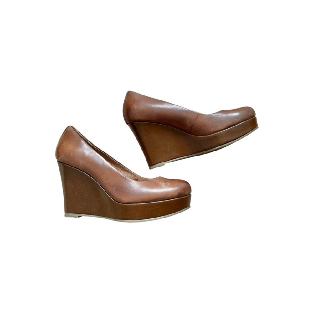 ALDO Cognac Brown Leather Platform Wedge Heel Shoes - Size 7.5